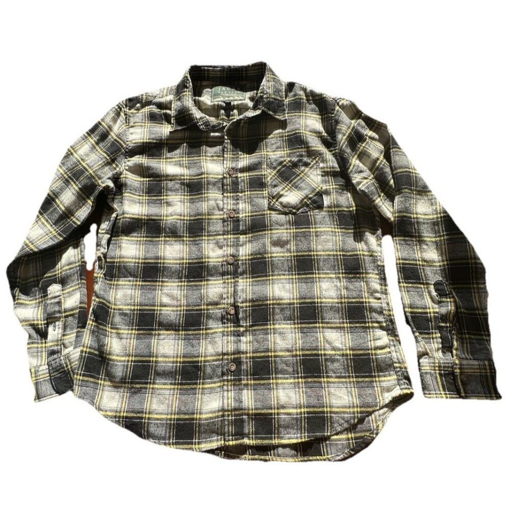 Jachs New York Recycled Light Weight Yellow Black Plaid Flannel Size L